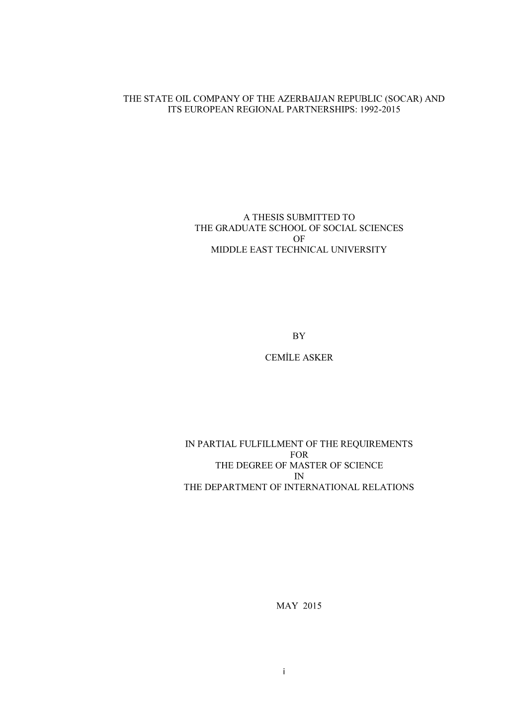 The State Oil Company of the Azerbaijan Republic (Socar) and Its European Regional Partnerships: 1992-2015