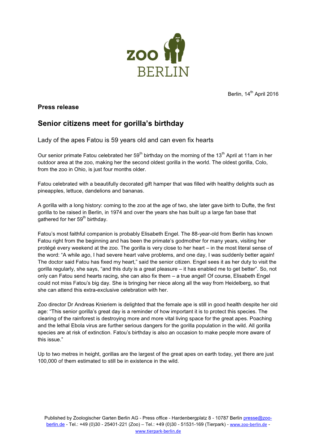 Senior Citizens Meet for Gorilla's Birthday