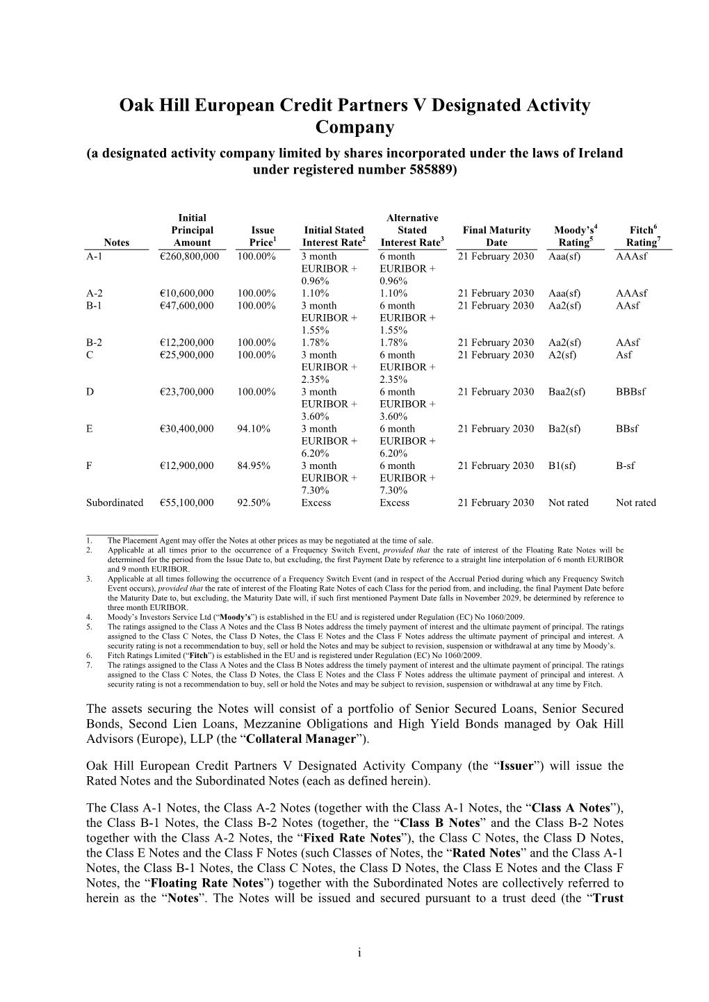 Oak Hill European Credit Partners V Designated Activity Company