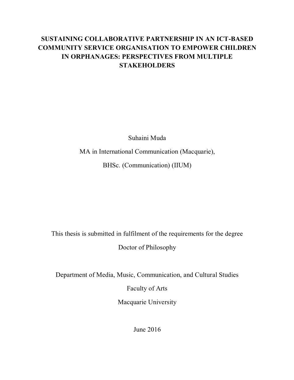 Sustaining Collaborative Partnership in an Ict-Based Community Service Organisation to Empower Children in Orphanages: Perspectives from Multiple Stakeholders