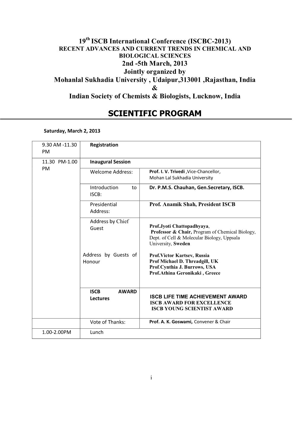 ISCB International Conference (ISCBC-2013)