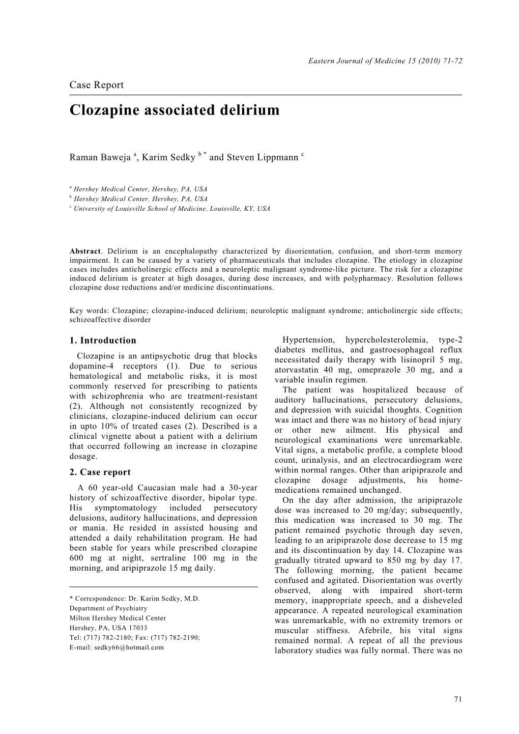 Clozapine Associated Delirium Case Report