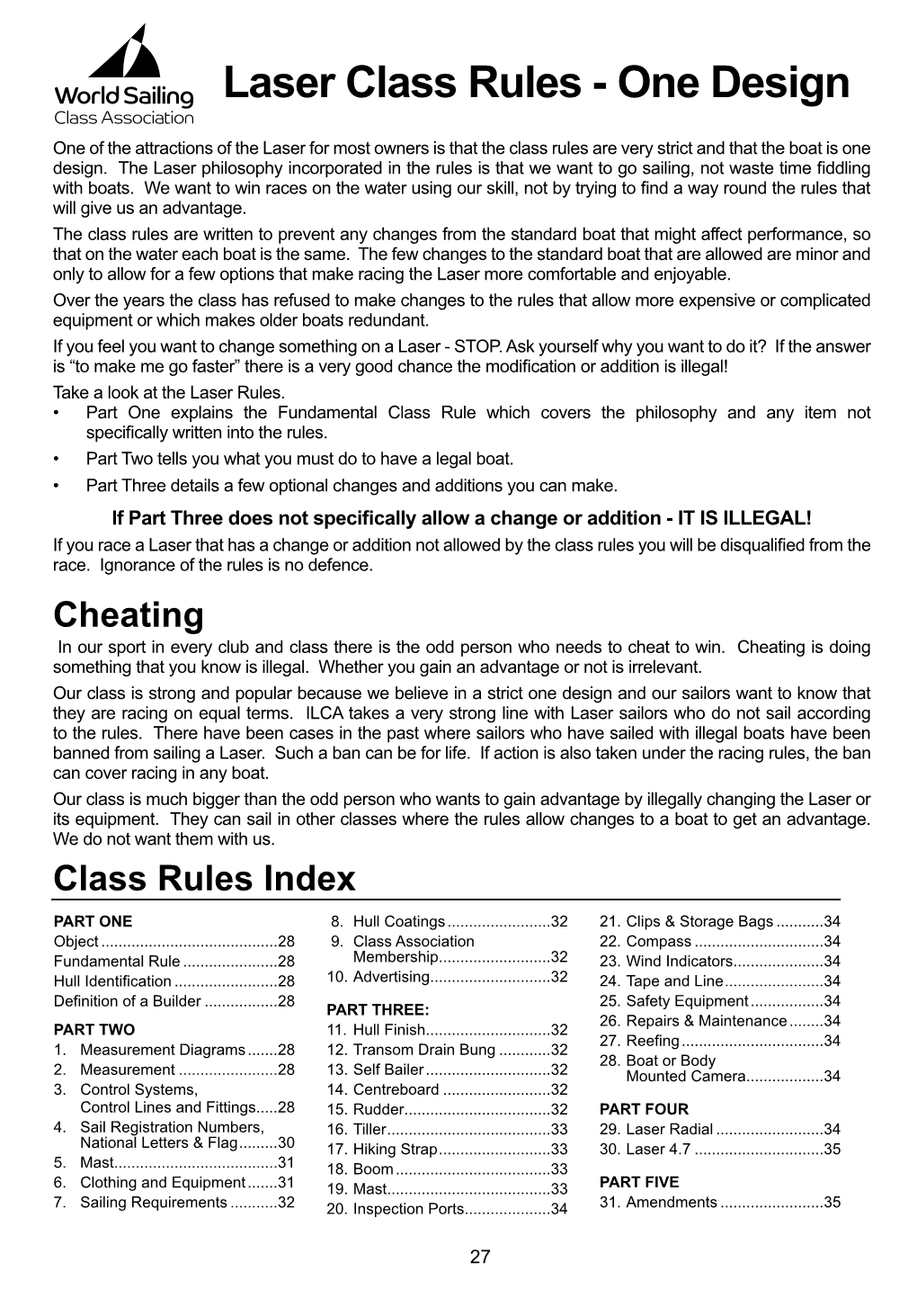 Laser Class Rules - One Design