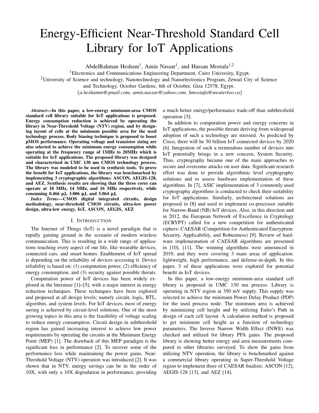 Energy-Efficient Near-Threshold Standard Cell Library for Iot