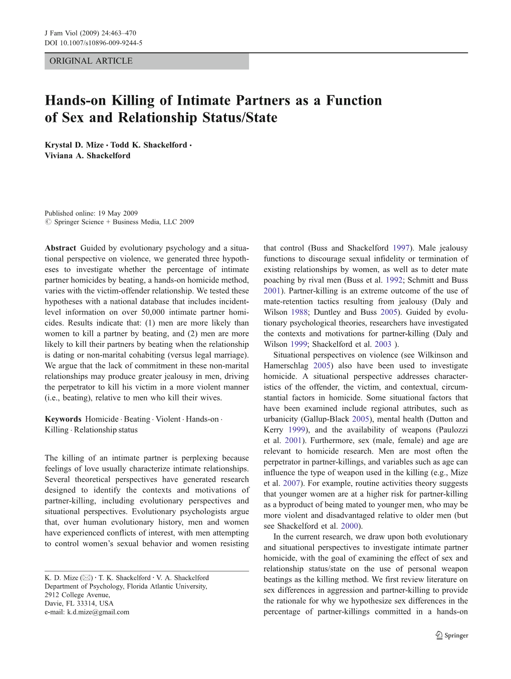 Hands-On Killing of Intimate Partners As a Function of Sex and Relationship Status/State