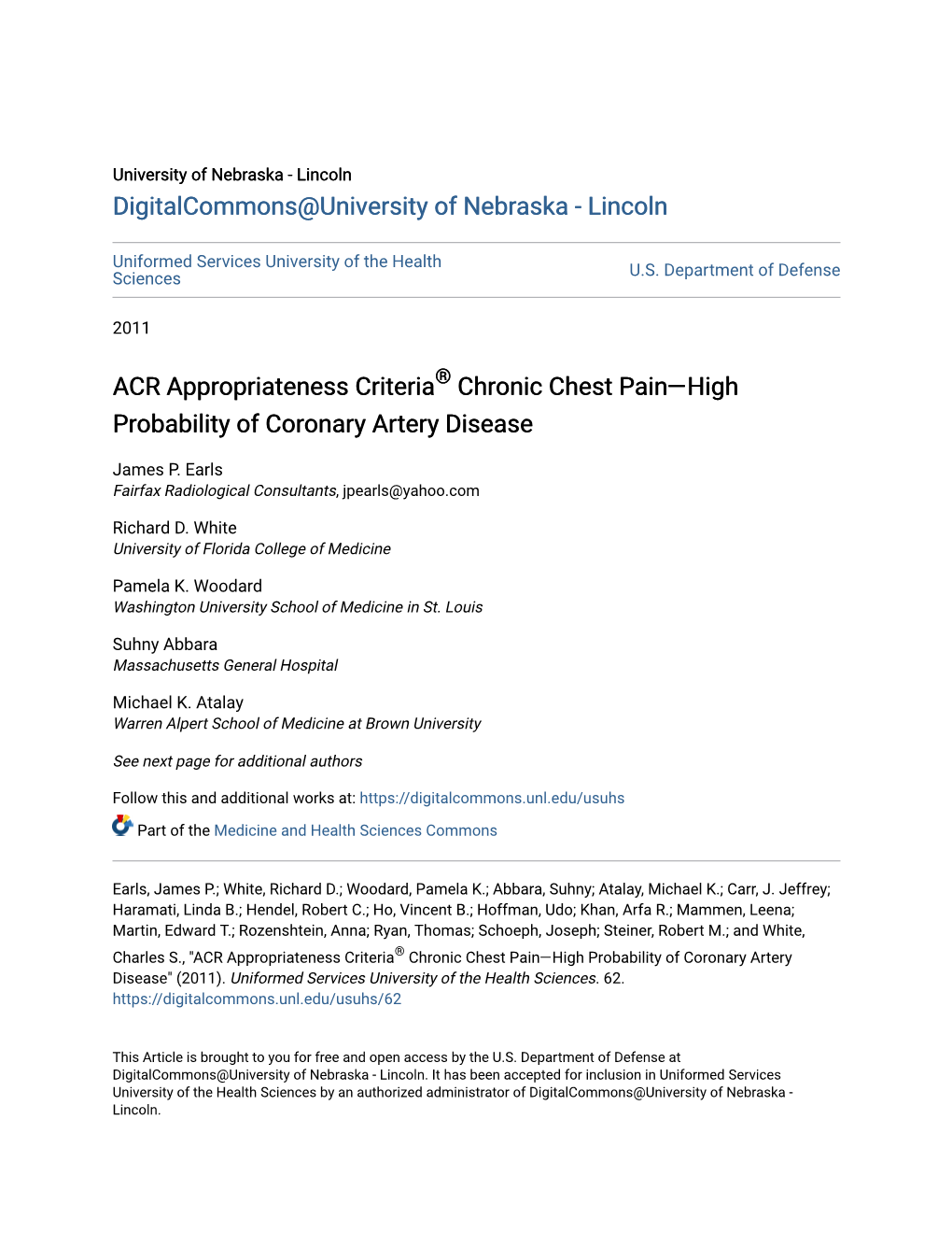 ACR Appropriateness Criteria&lt;Sup&gt;®&lt;/Sup&gt; Chronic Chest Pain—High