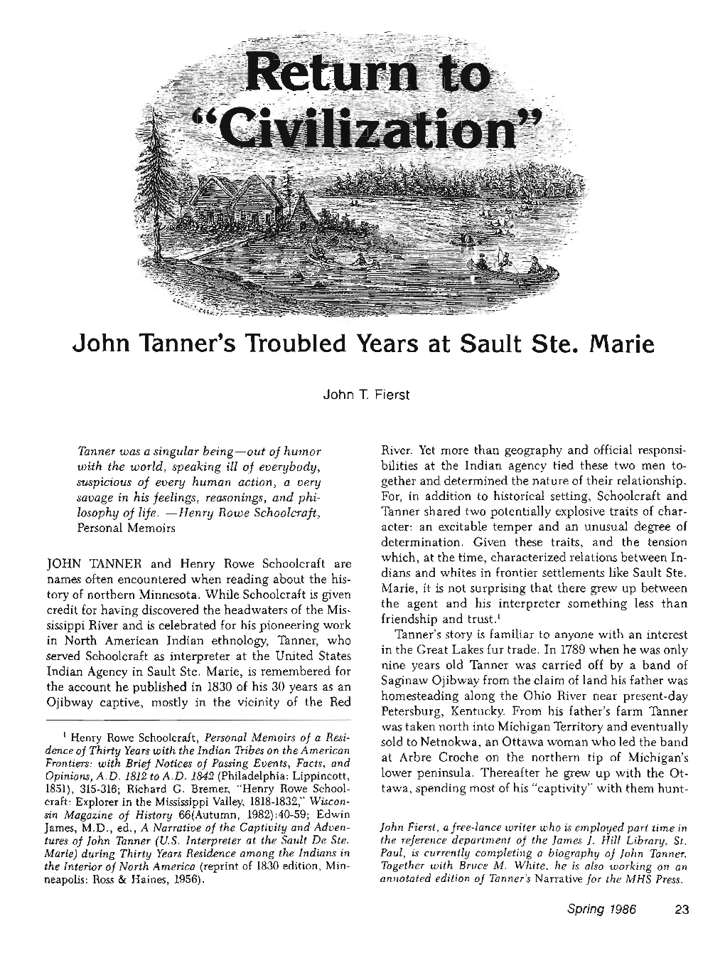 John Tanner's Troubled Years at Sault Ste. Marie / John T. Fierst