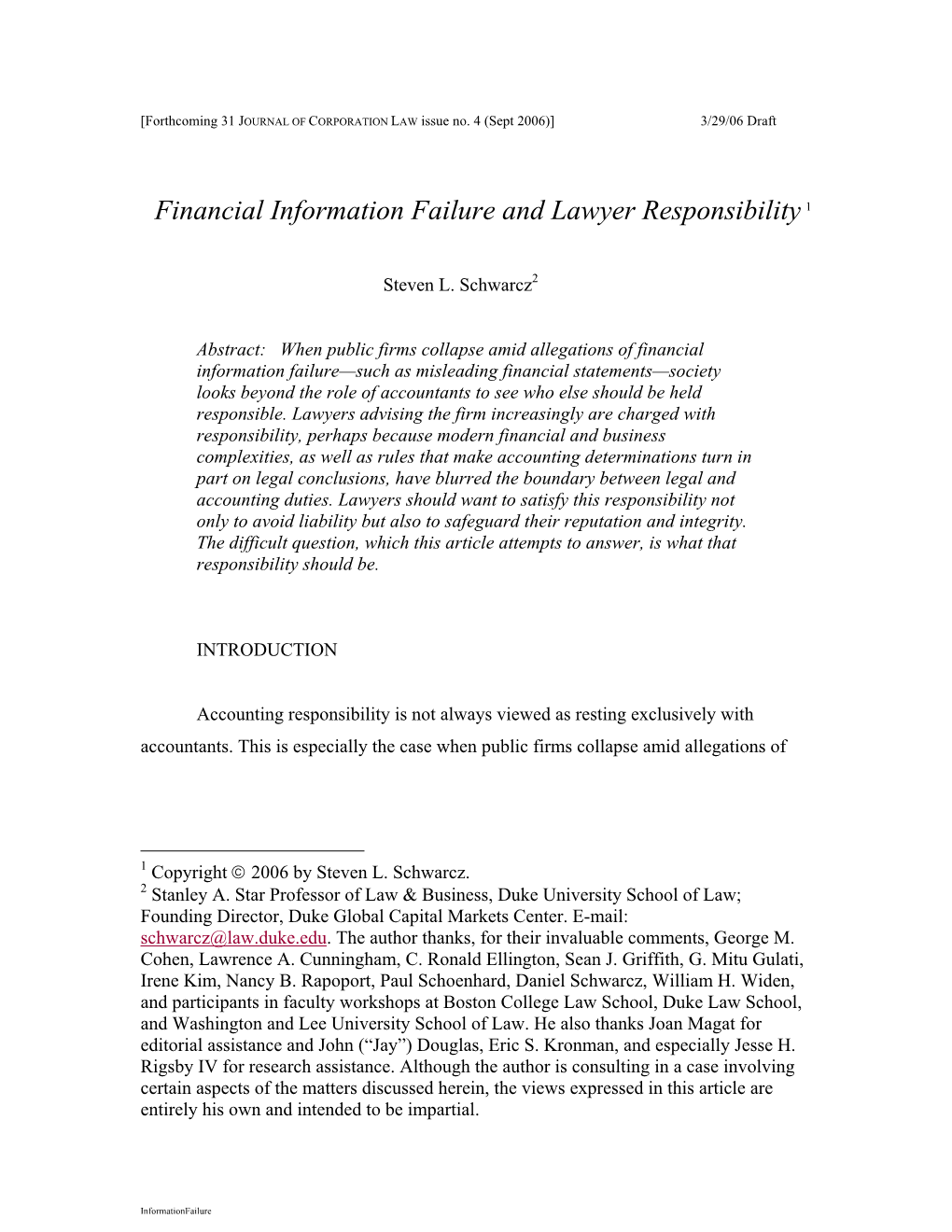 Financial Information Failure and Lawyer Responsibility 1
