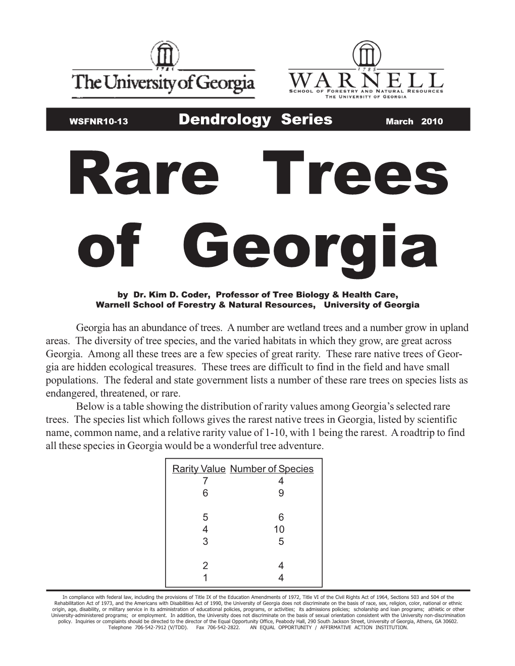 Rare Trees of Georgia Dr. Coder