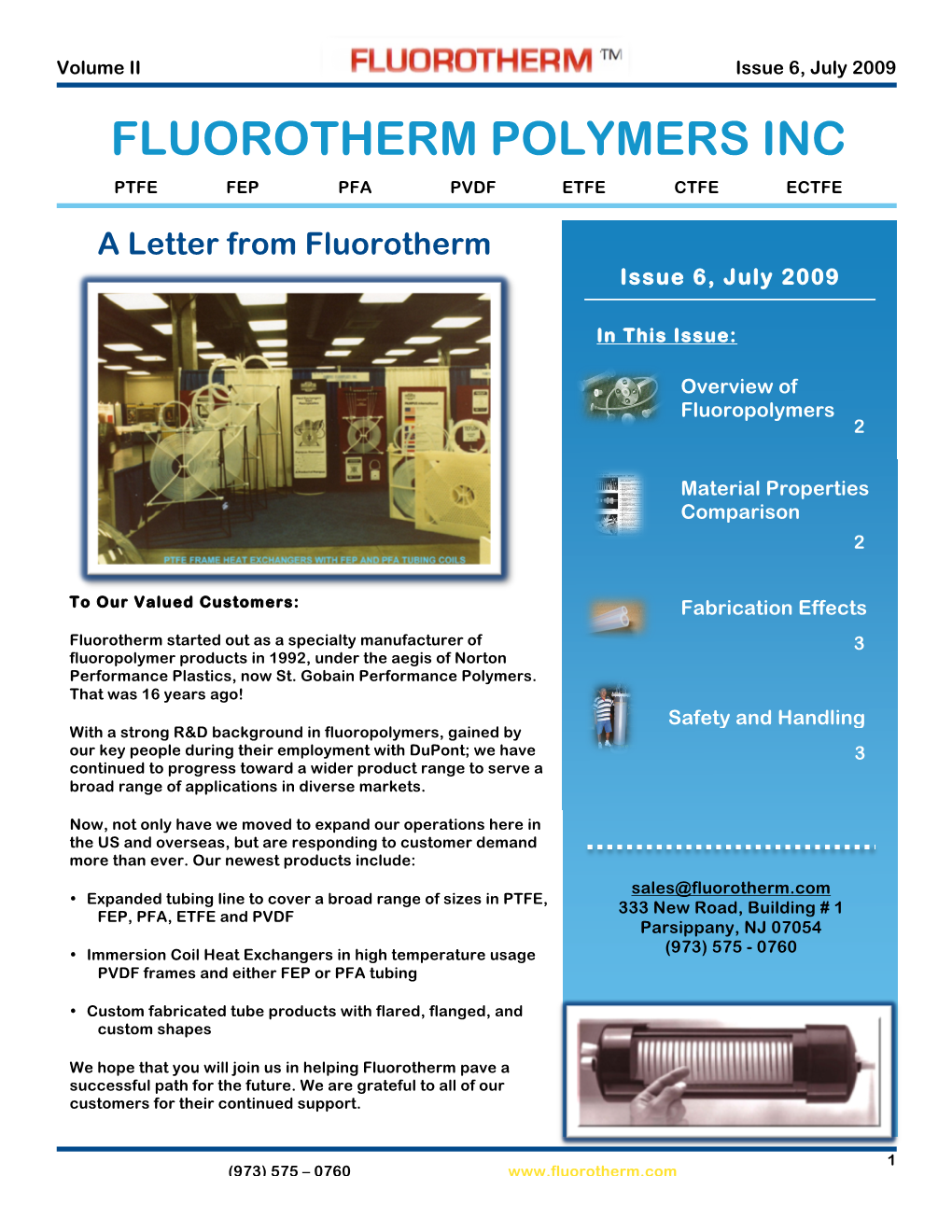 July 2009 FLUOROTHERM POLYMERS INC PTFE FEP PFA PVDF ETFE CTFE ECTFE