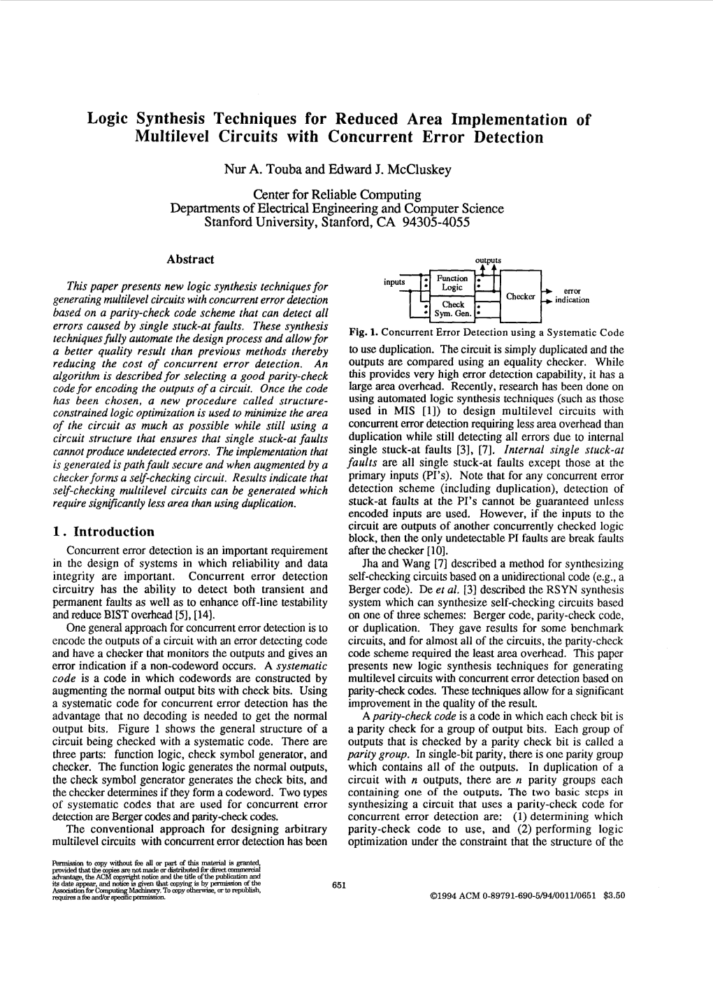 Logic Synthesis Techniques for Reduced Area Implementation of Multilevel Circuits with Concurrent Error Detection
