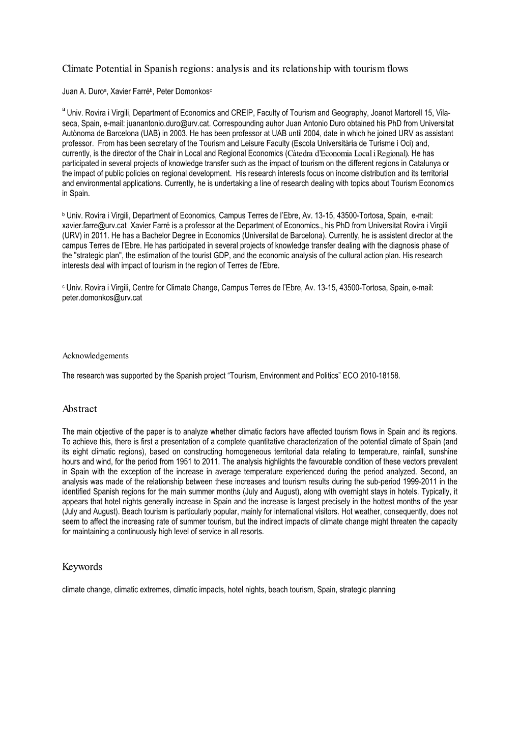 Climate Potential in Spanish Regions: Analysis and Its Relationship with Tourism Flows