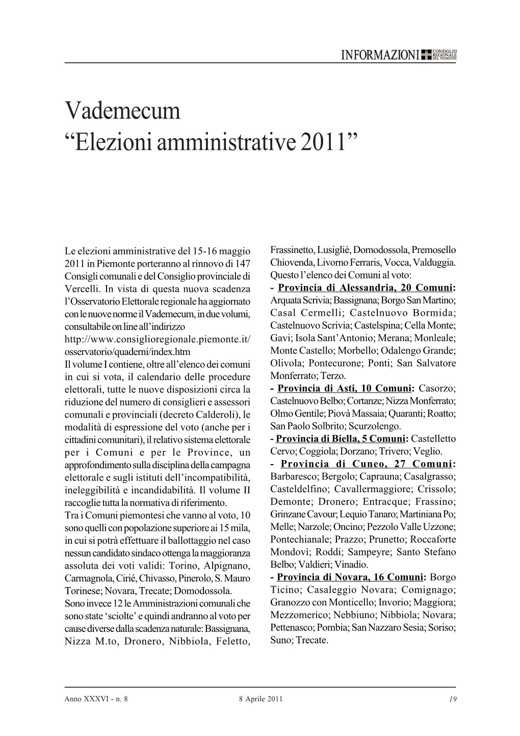 Vademecum “Elezioni Amministrative 2011”