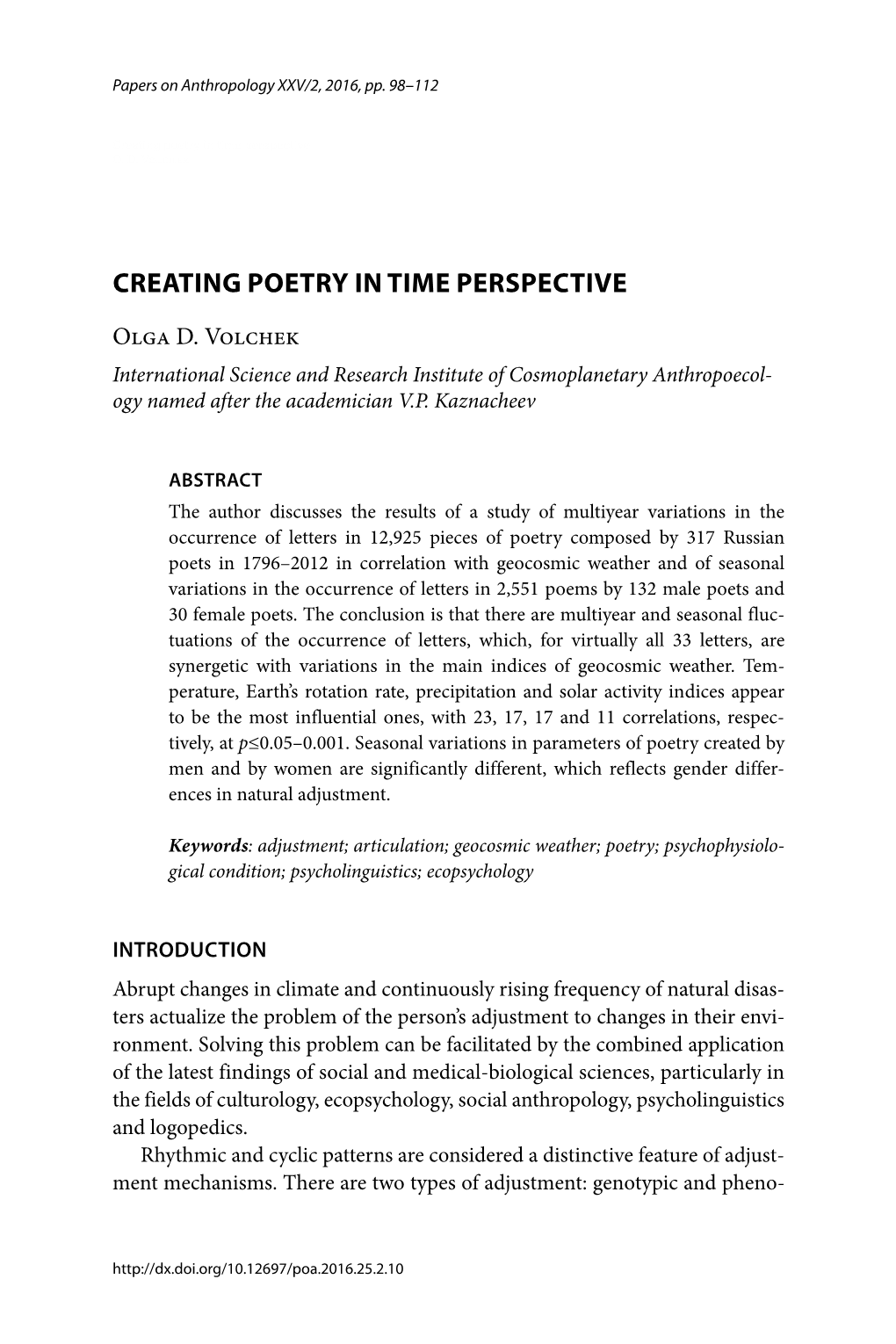 Creating Poetry in Time Perspective O