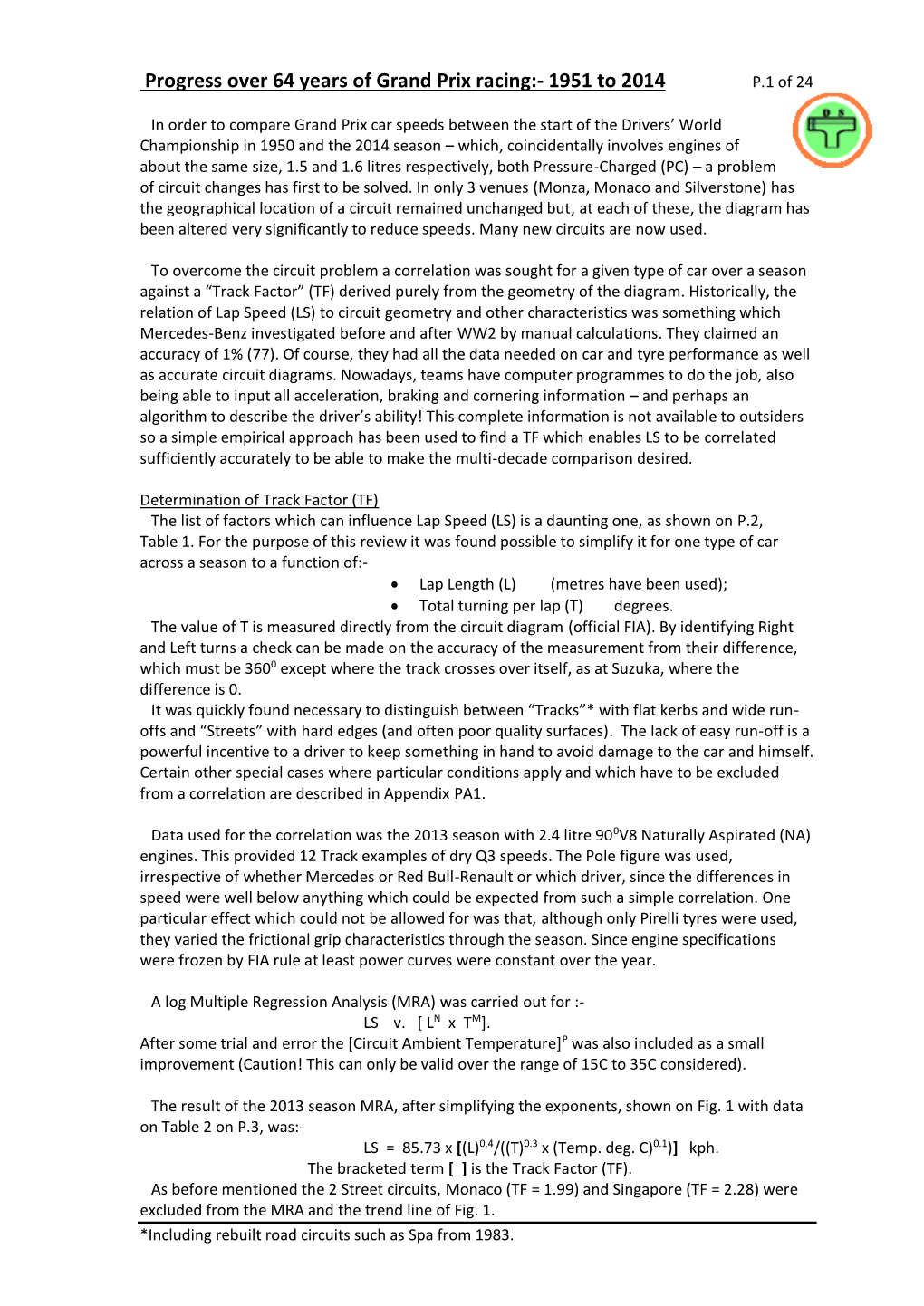 Progress Over 64 Years of Grand Prix Racing:- 1951 to 2014 P.1 of 24
