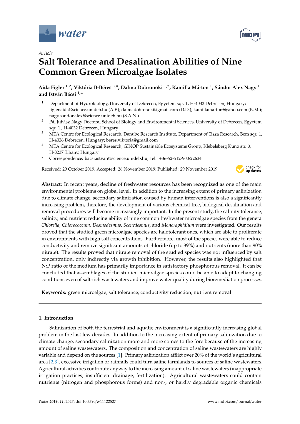 Salt Tolerance and Desalination Abilities of Nine Common Green Microalgae Isolates