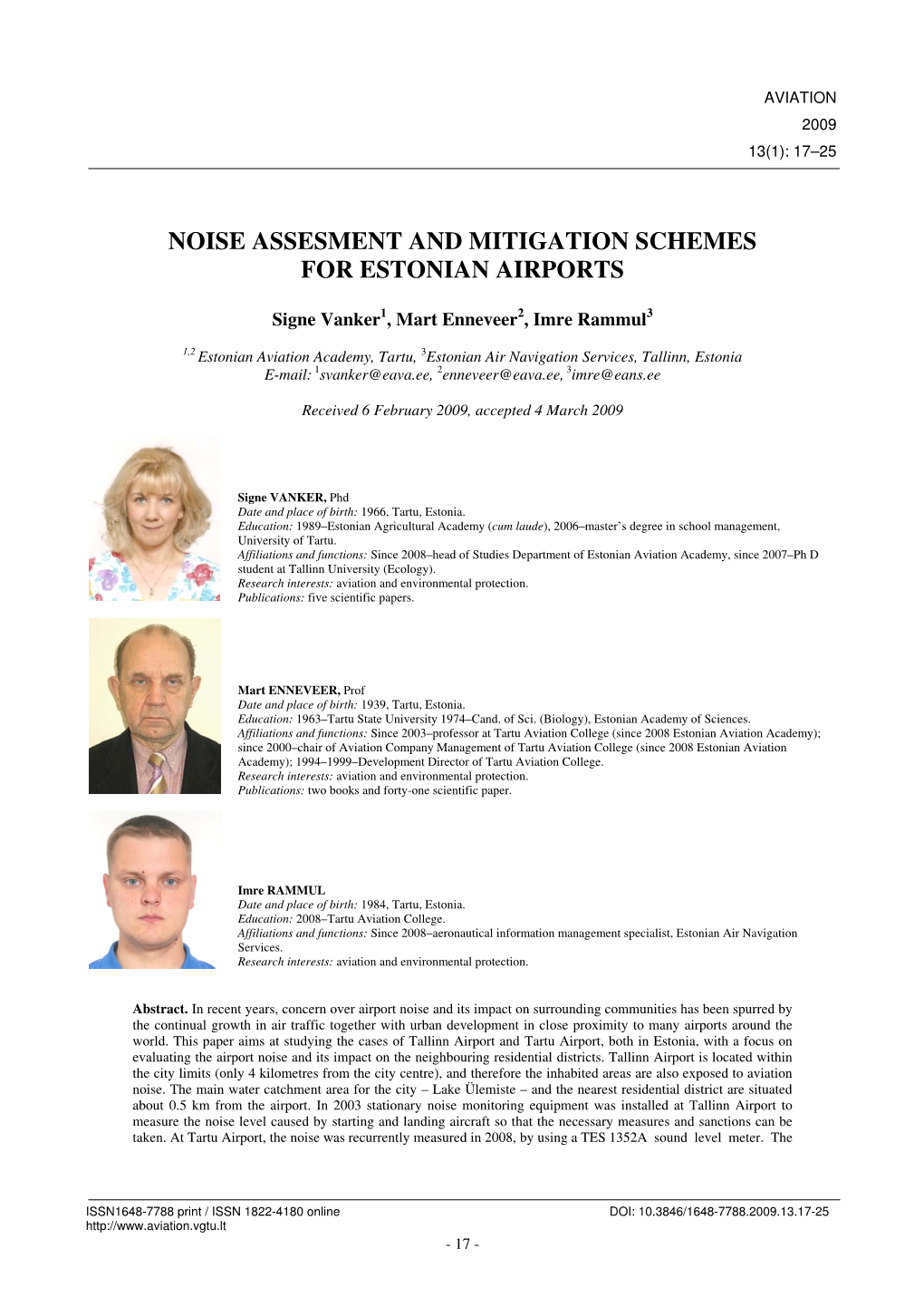 Noise Assesment and Mitigation Schemes for Estonian Airports