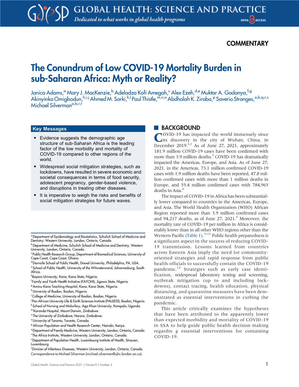 The Conundrum of Low COVID-19 Mortality Burden in Sub-Saharan Africa: Myth Or Reality?
