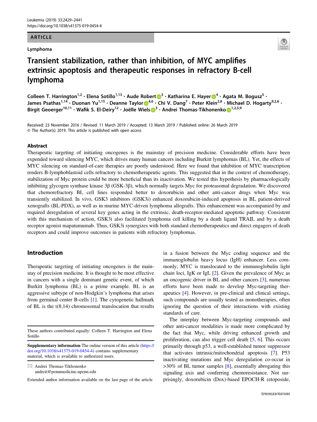 Transient Stabilization, Rather Than Inhibition, of MYC Amplifies