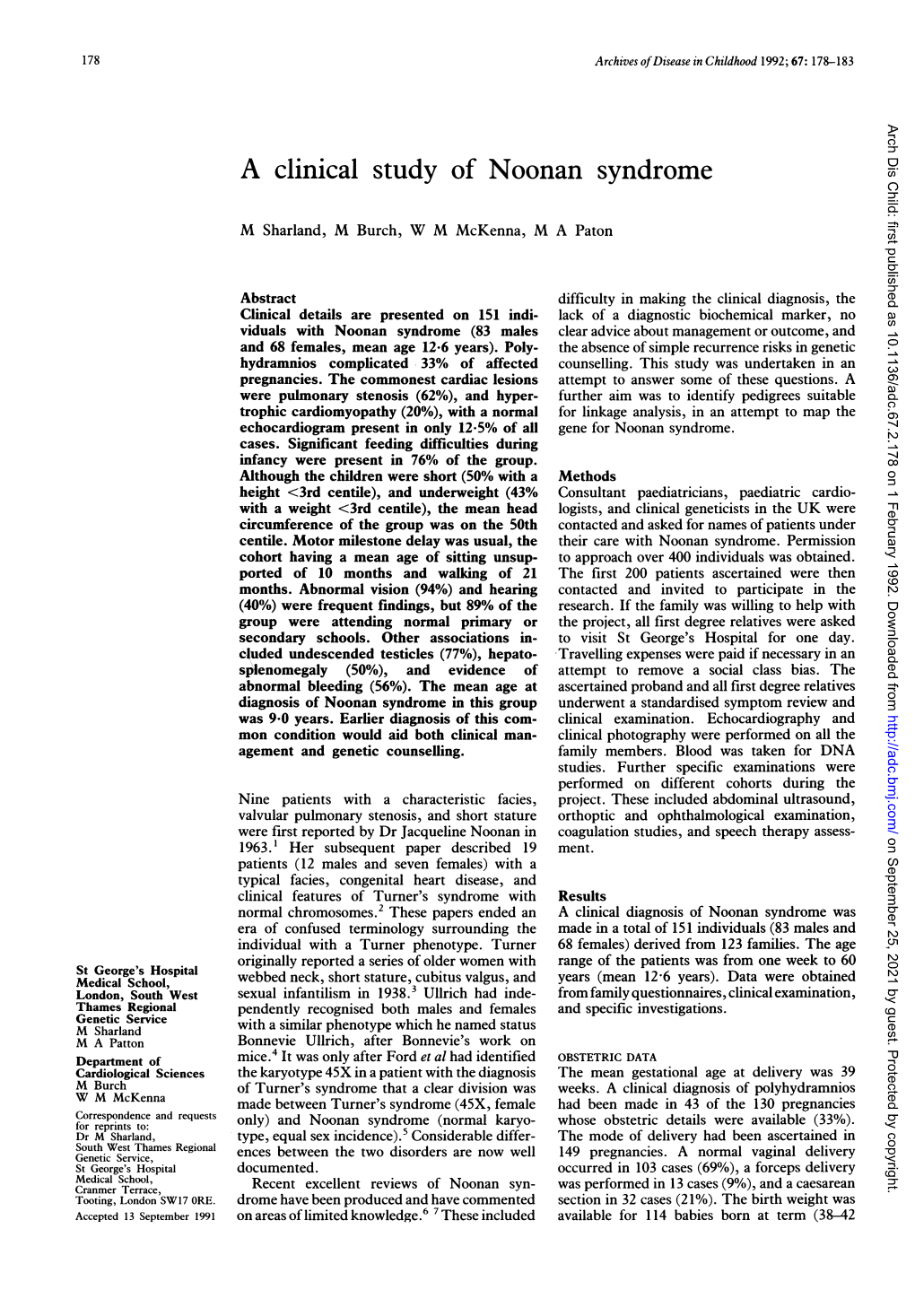 A Clinical Study of Noonan Syndrome