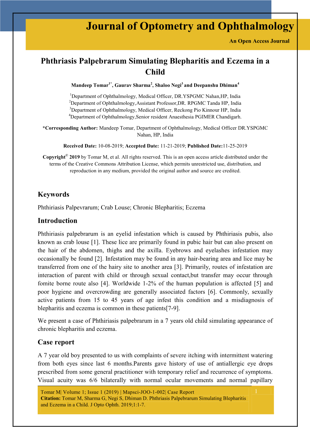 Phthriasis Palpebrarum Simulating Blepharitis and Eczema in a Child