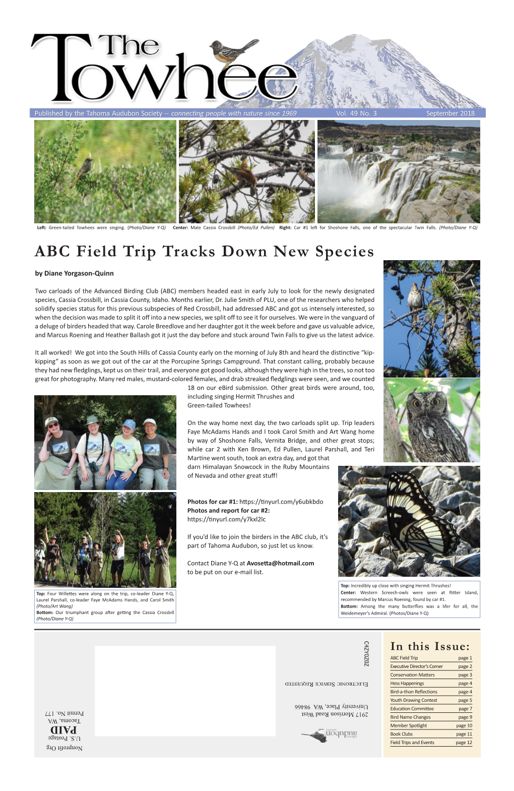 The Towhee Is a Publication of the Tahoma Audubon Society (TAS)