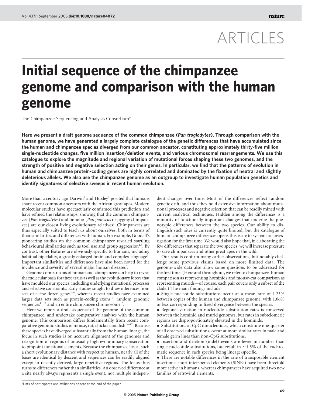 Initial Sequence of the Chimpanzee Genome and Comparison with the Human Genome