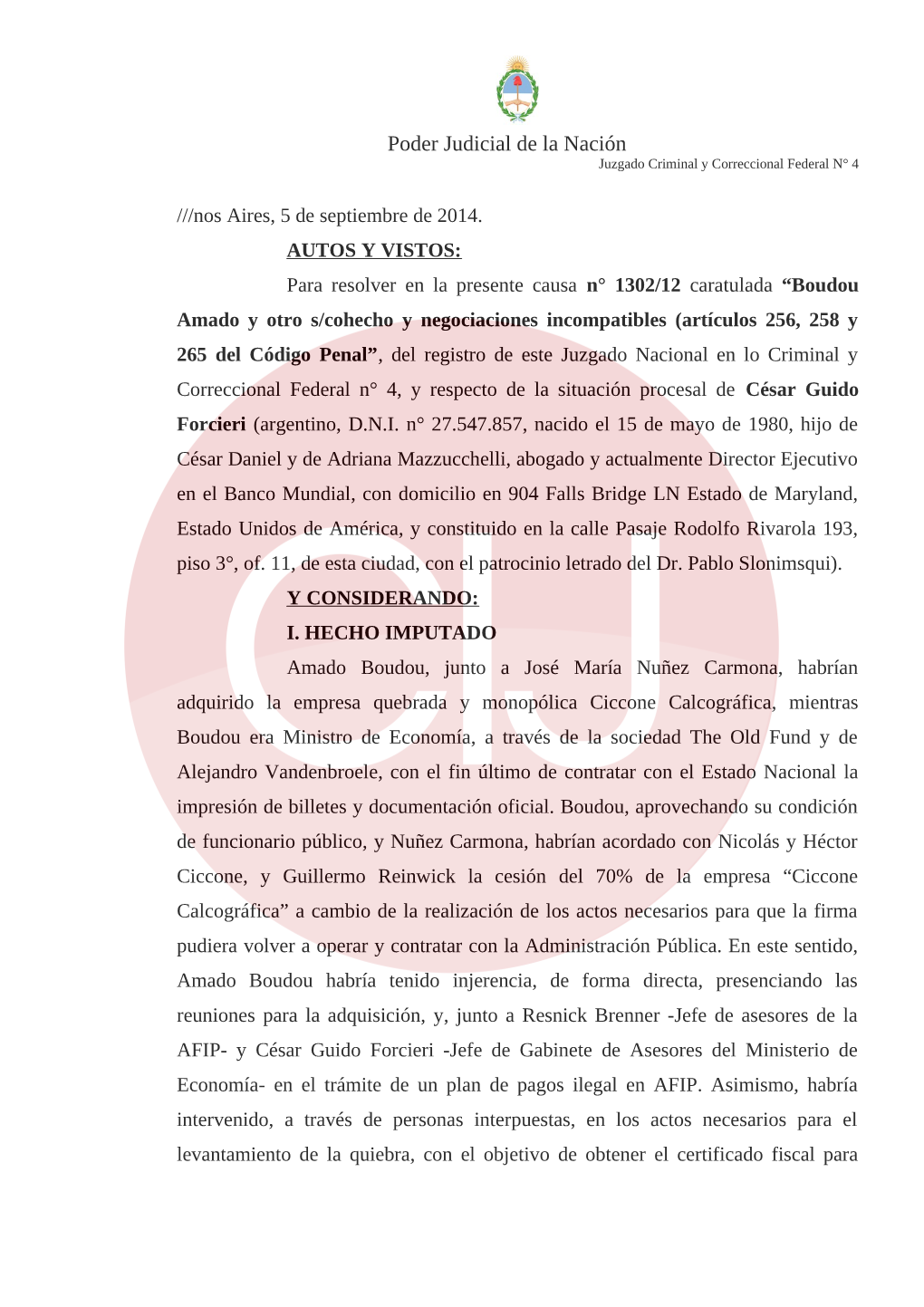 Poder Judicial De La Nación Juzgado Criminal Y Correccional Federal N° 4