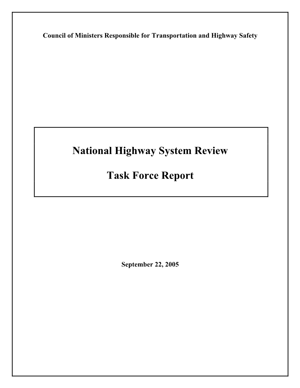 National Highway System Review Task Force Report