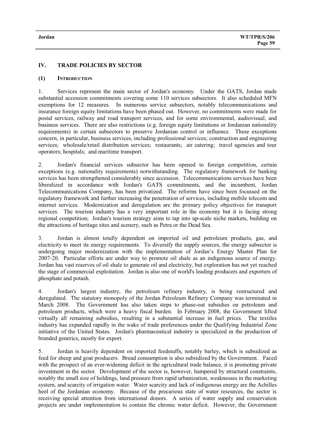 IV. Trade Policies by Sector s11