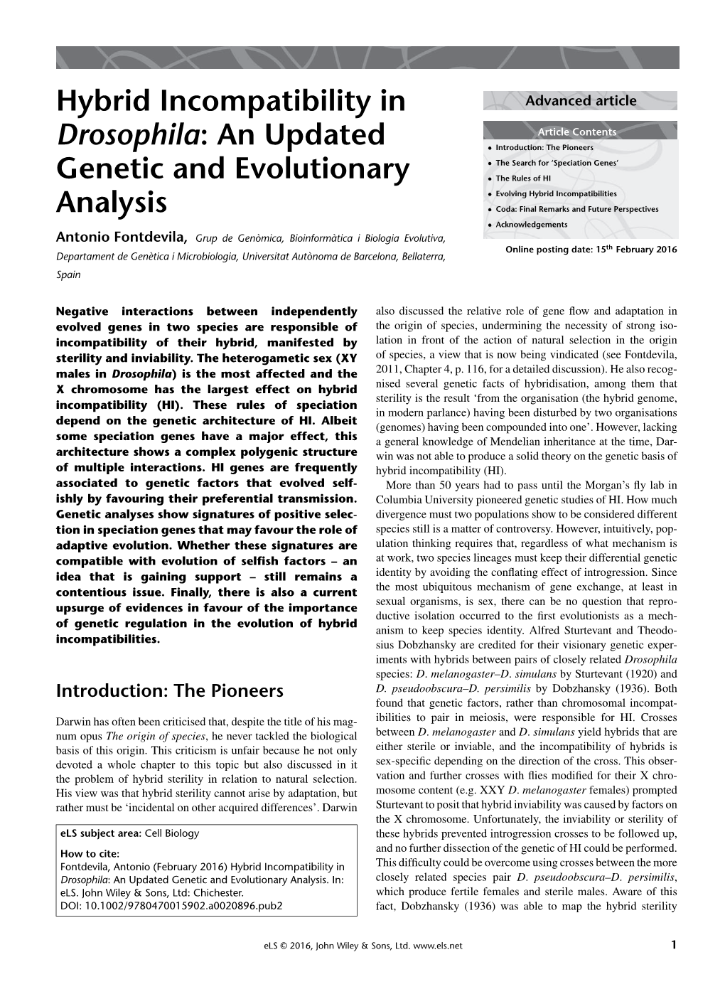 "Hybrid Incompatibility in Drosophila: an Updated Genetic And