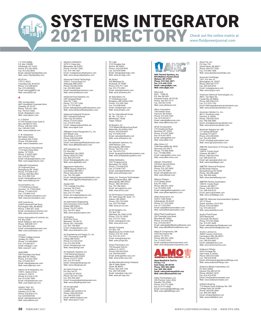 SYSTEMS INTEGRATOR Check out the Online Matrix at 2021 DIRECTORY