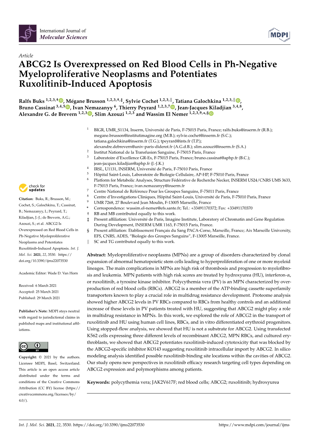 ABCG2 Is Overexpressed on Red Blood Cells in Ph-Negative Myeloproliferative Neoplasms and Potentiates Ruxolitinib-Induced Apoptosis