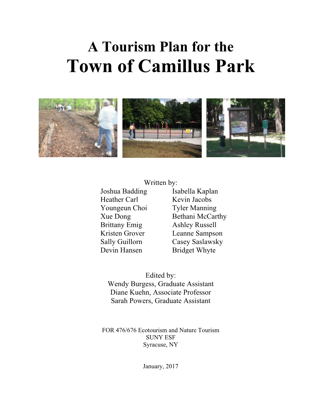 A Tourism Plan for the Town of Camillus Park