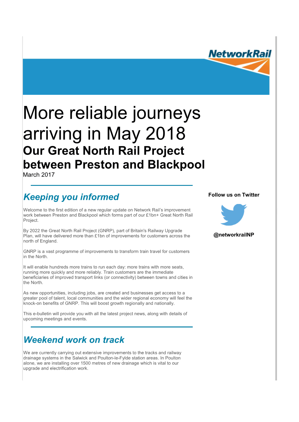 Our Great North Rail Project Between Preston and Blackpool March 2017