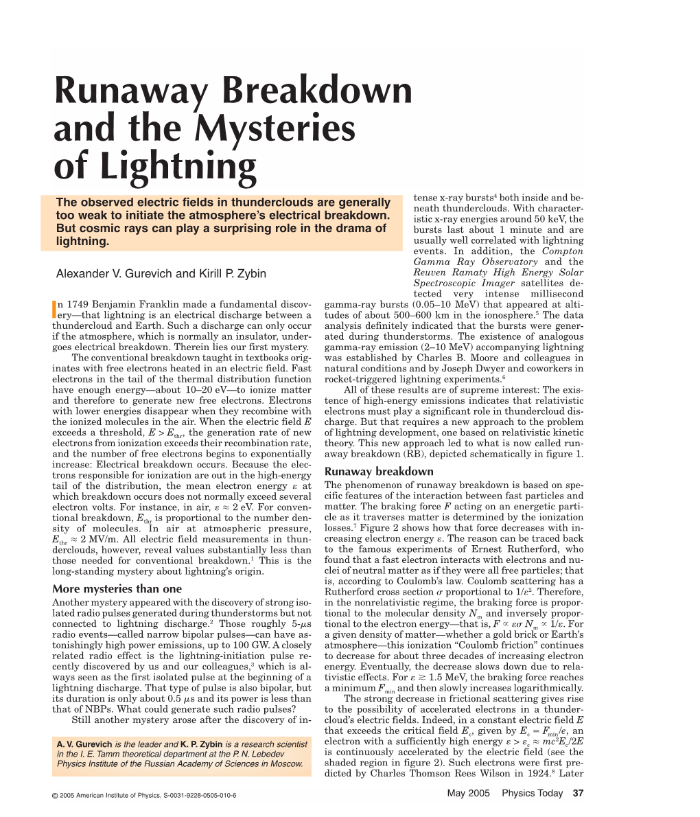Runaway Breakdown and the Mysteries of Lightning
