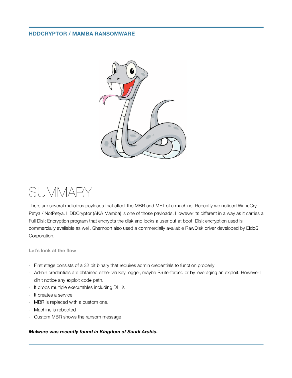 SUMMARY There Are Several Malicious Payloads That Affect the MBR and MFT of a Machine