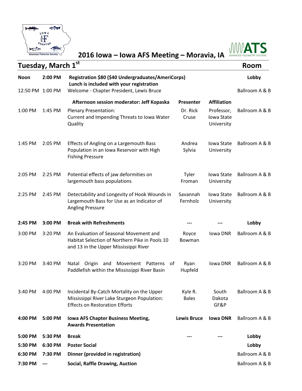 2016 Iowa – Iowa AFS Meeting – Moravia, IA Tuesday, March 1St Room