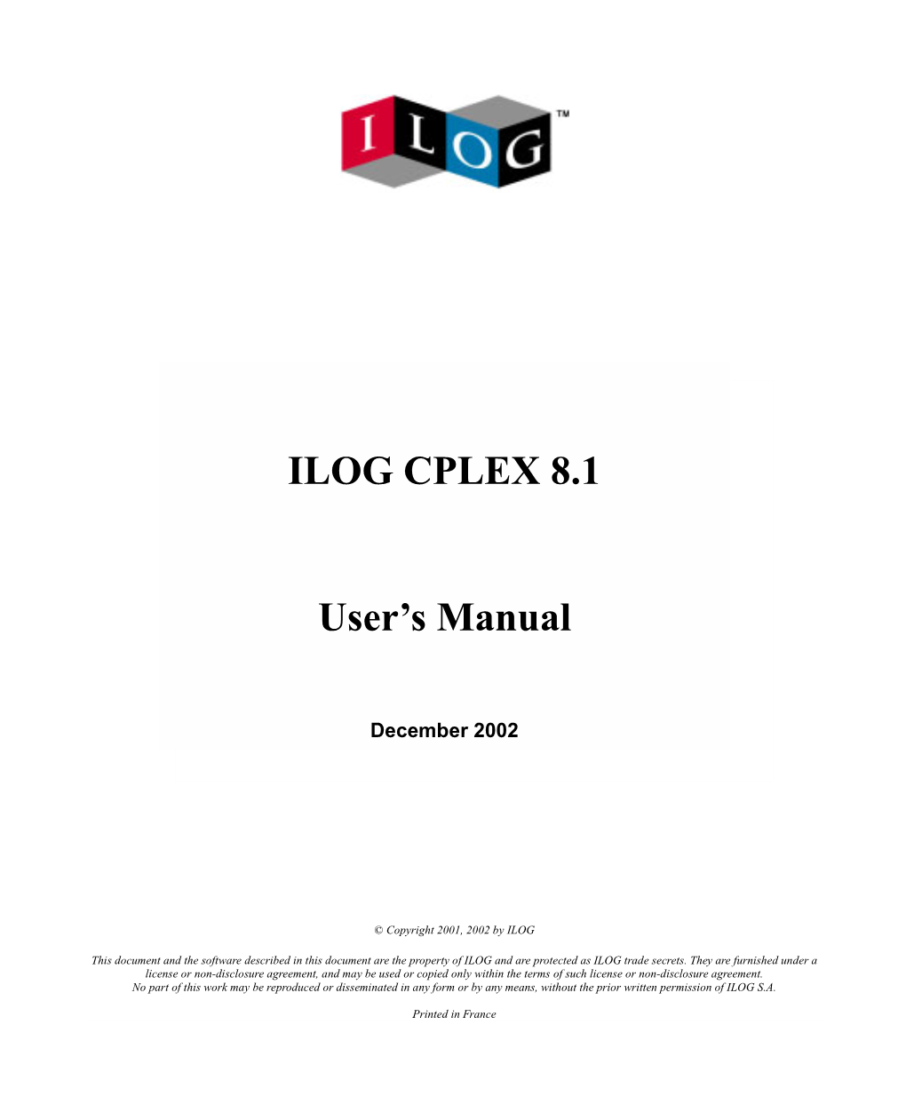 ILOG CPLEX 8.1 User's Manual
