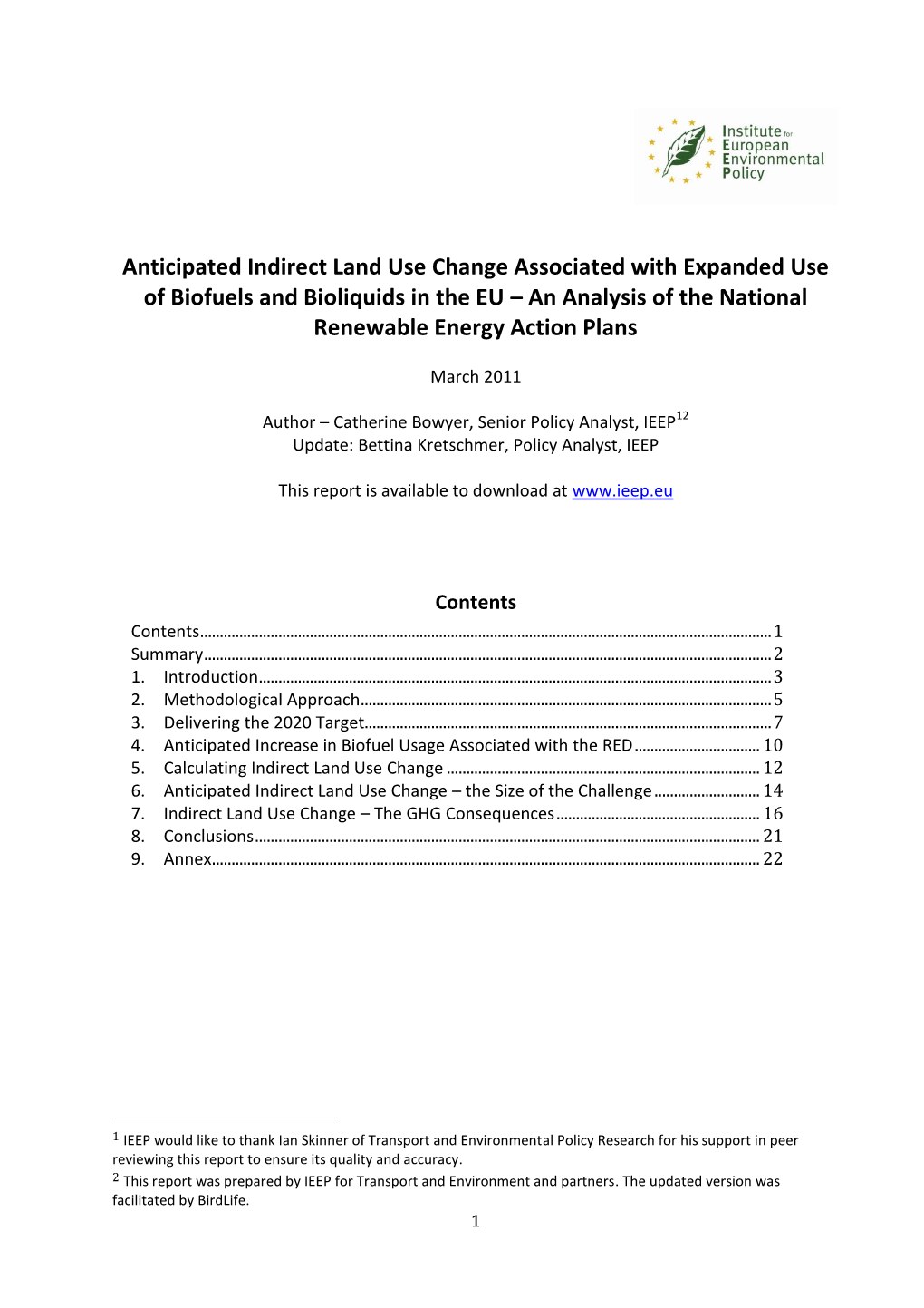 Analysis of ILUC Based on the National Renewable Energy Action