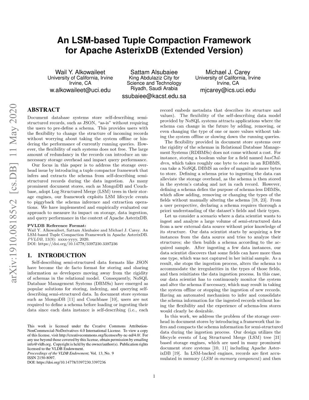 An LSM-Based Tuple Compaction Framework for Apache Asterixdb (Extended Version)