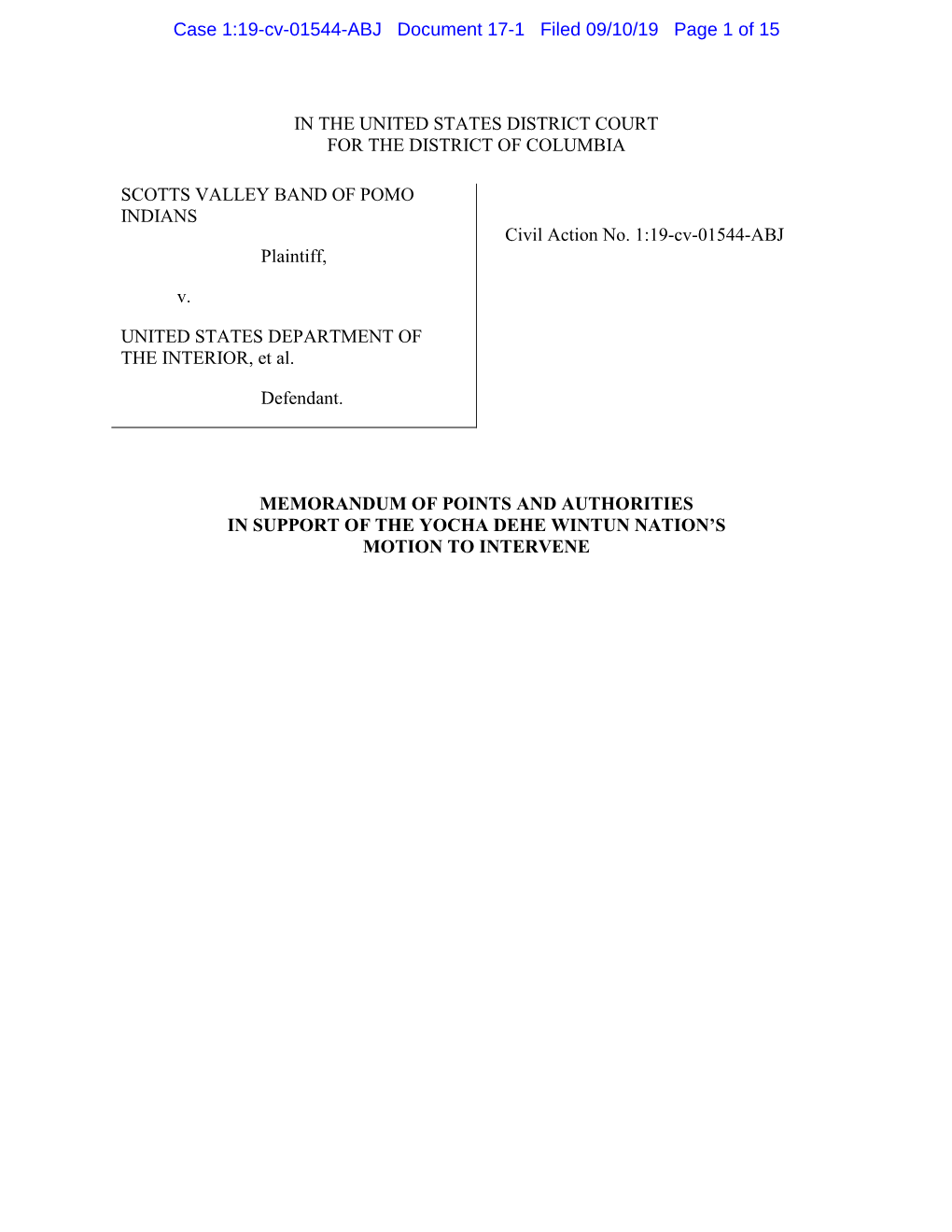 17-1 Yocha Dehe Wintun Nation Motion to Intervene