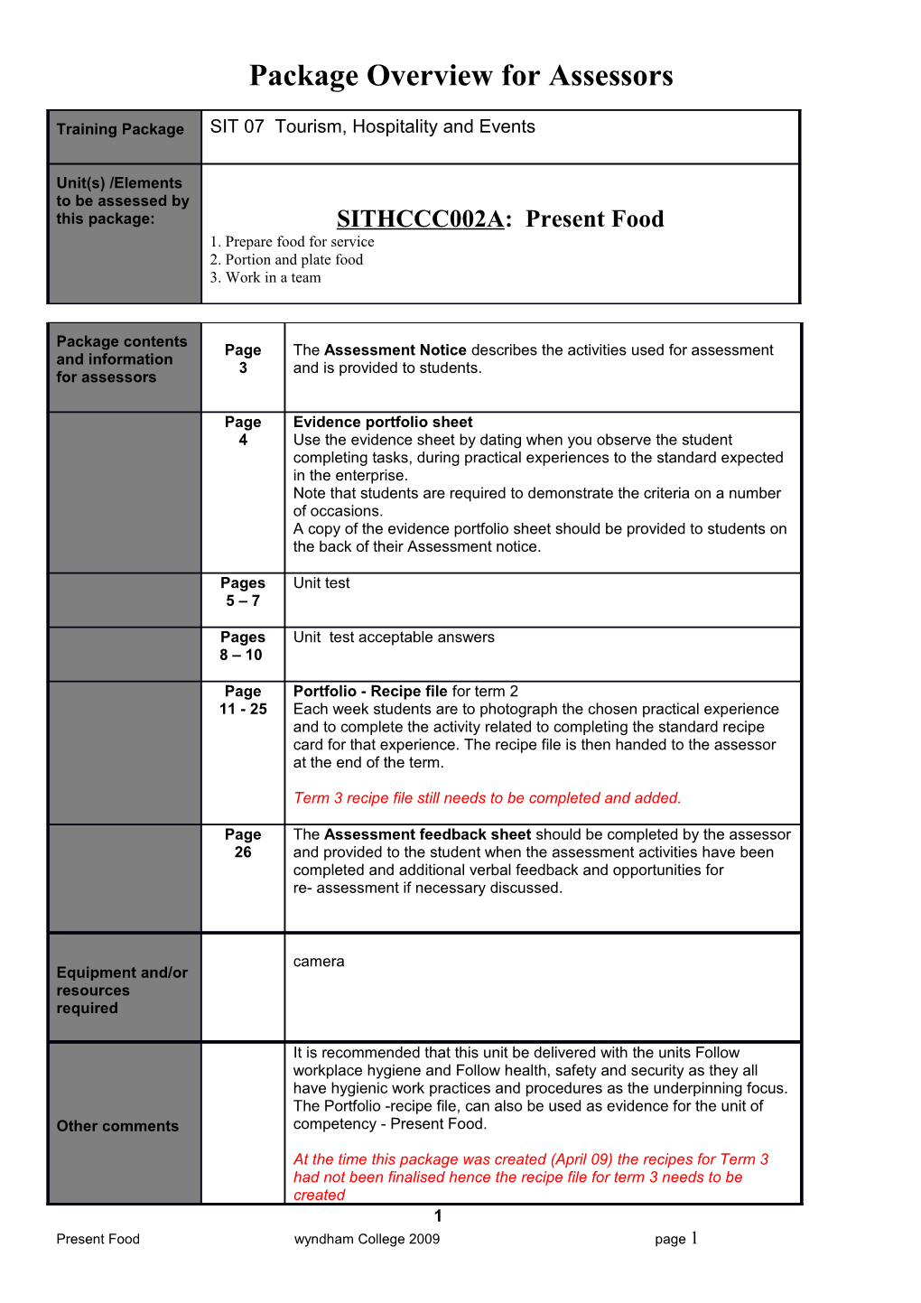 Package Overview for Assessors