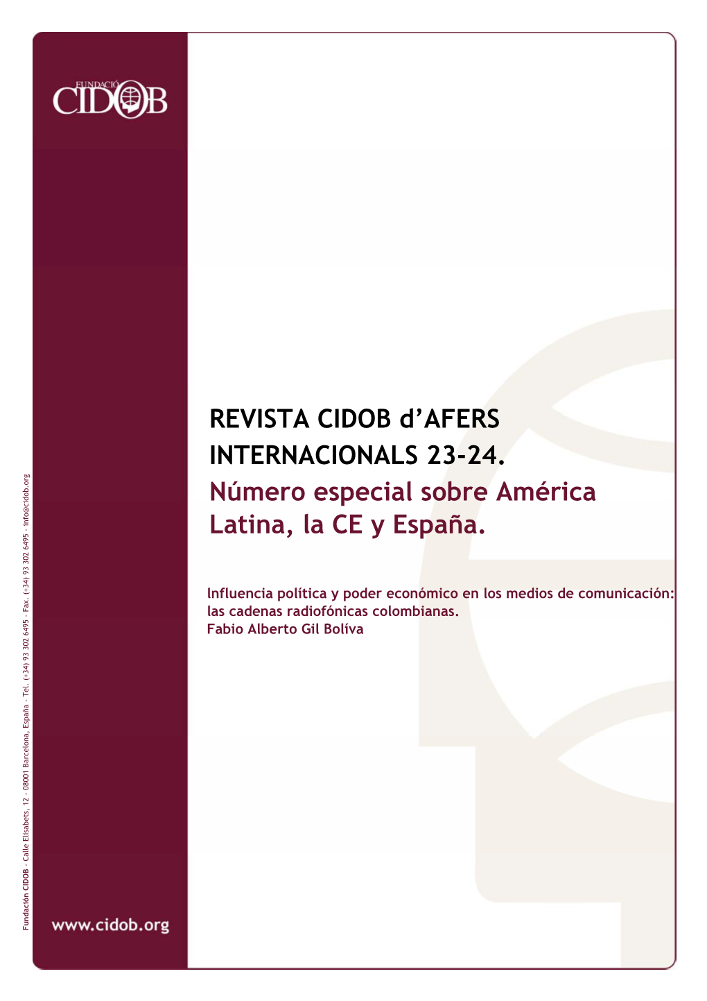 REVISTA CIDOB D'afers INTERNACIONALS 23-24. Número