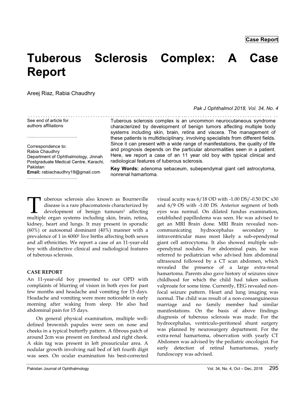Tuberous Sclerosis Complex: a Case Report