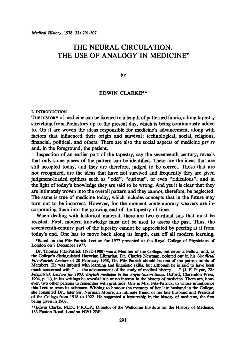 The Neural Circulation. the Use of Analogy in Medicine*