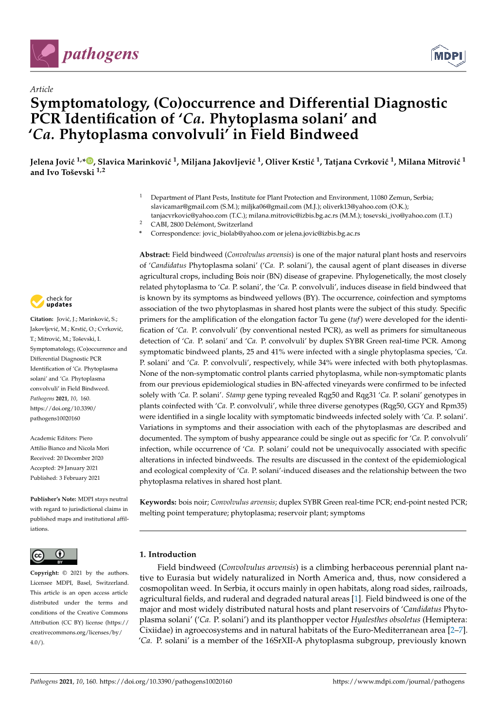 Occurrence and Differential Diagnostic PCR Identification Of