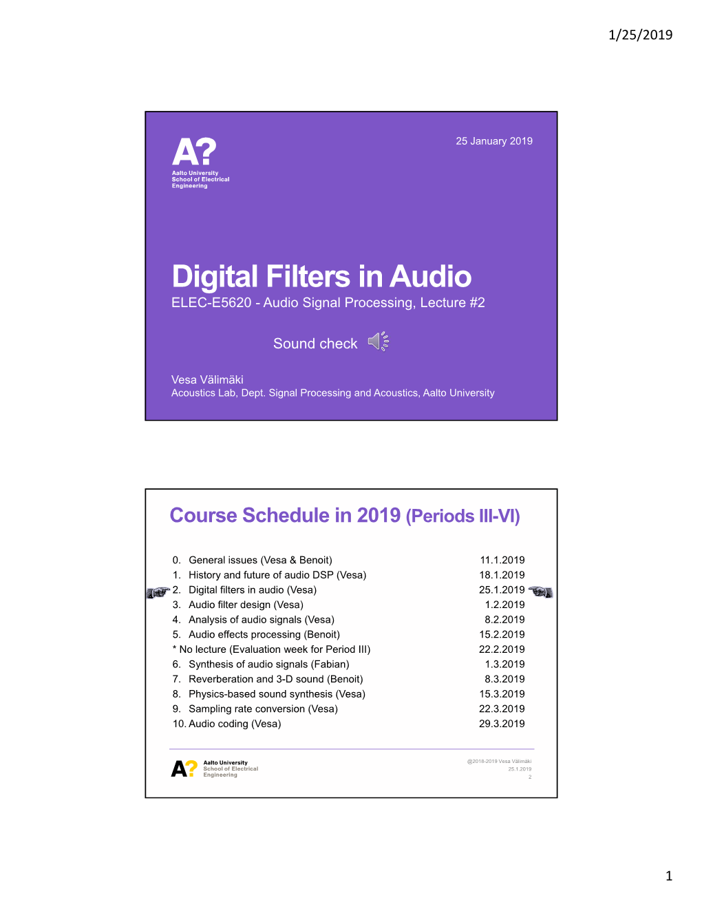 Digital Filters in Audio ELEC-E5620 - Audio Signal Processing, Lecture #2