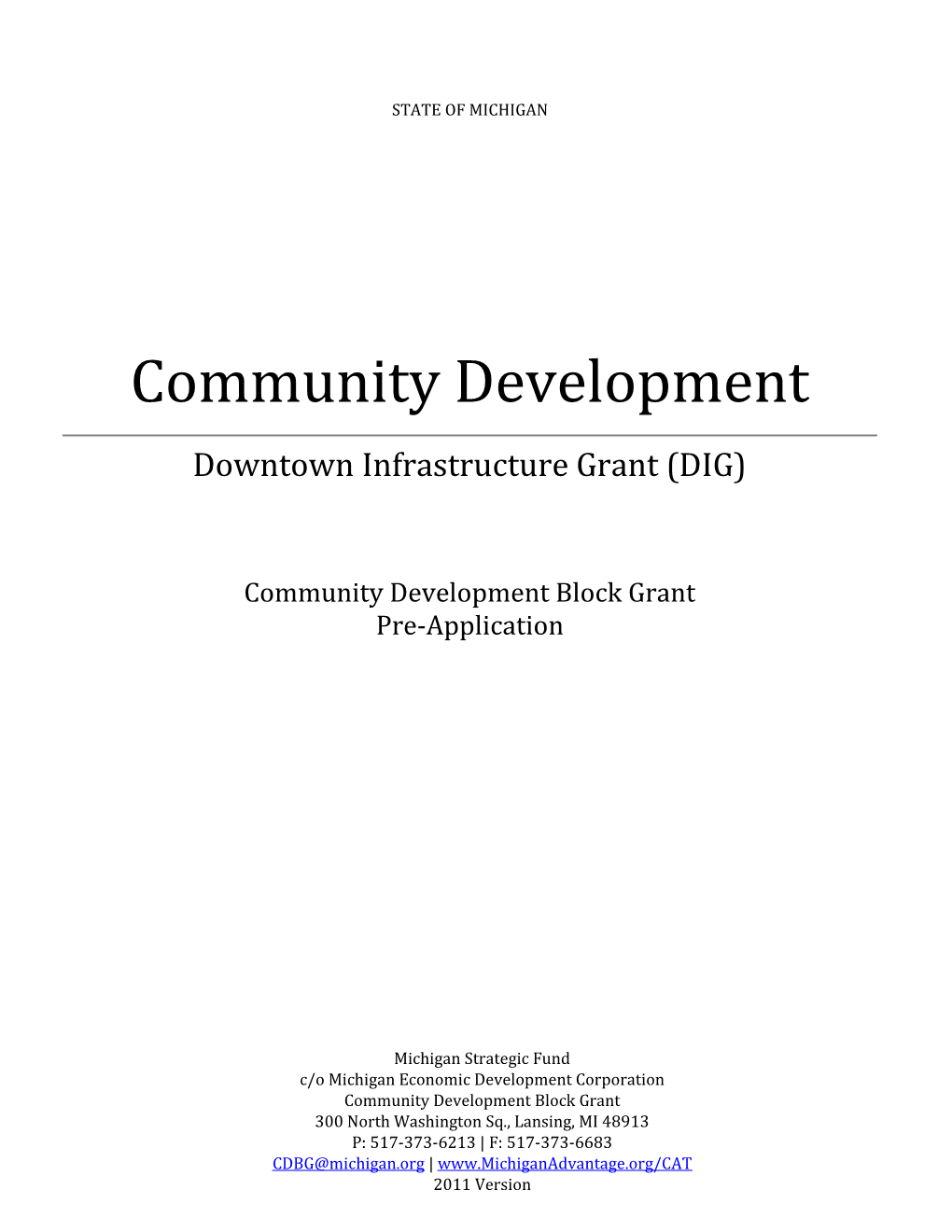 Downtown Infrastructure Grant (DIG) Pre-Application