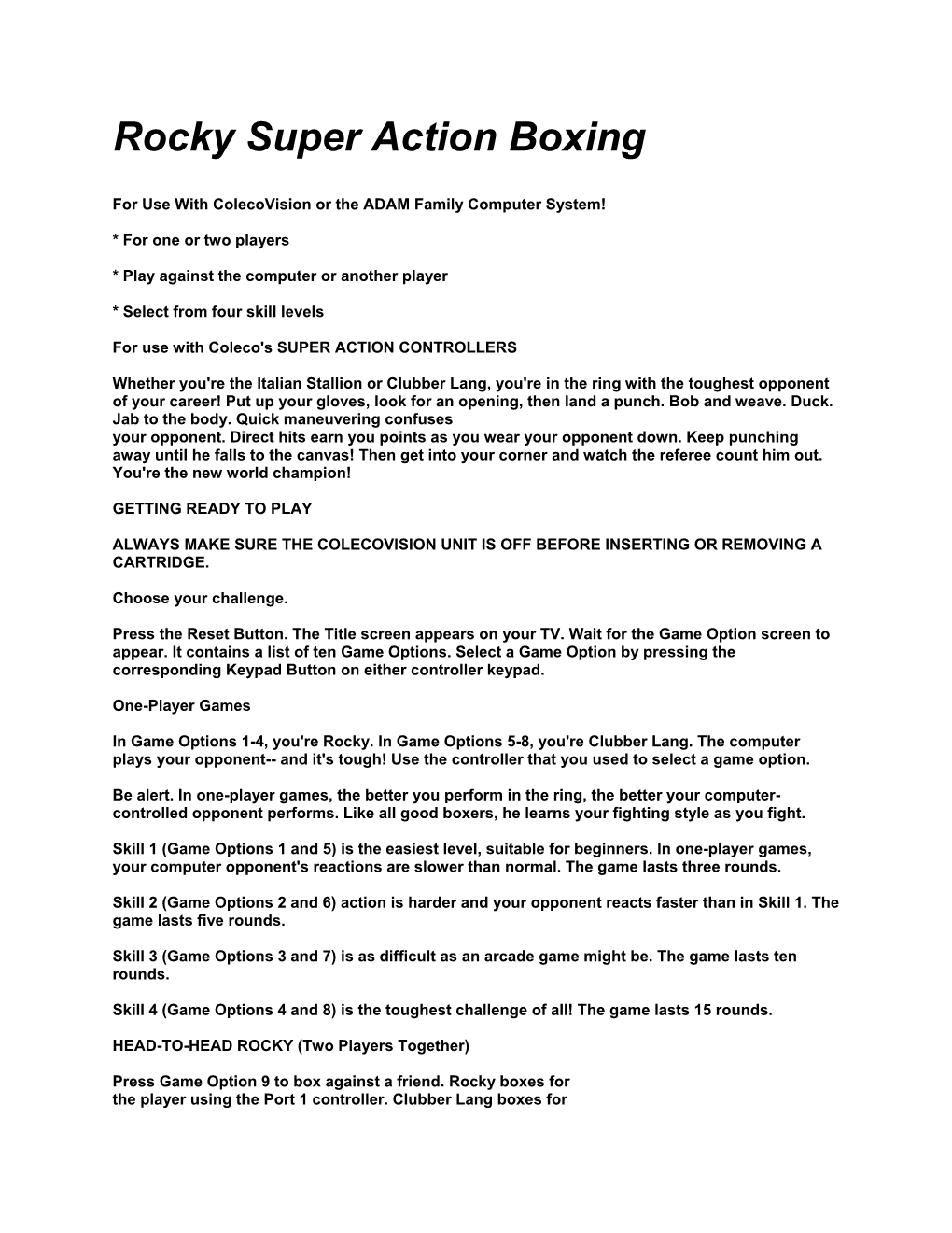 Rocky Super Action Boxing